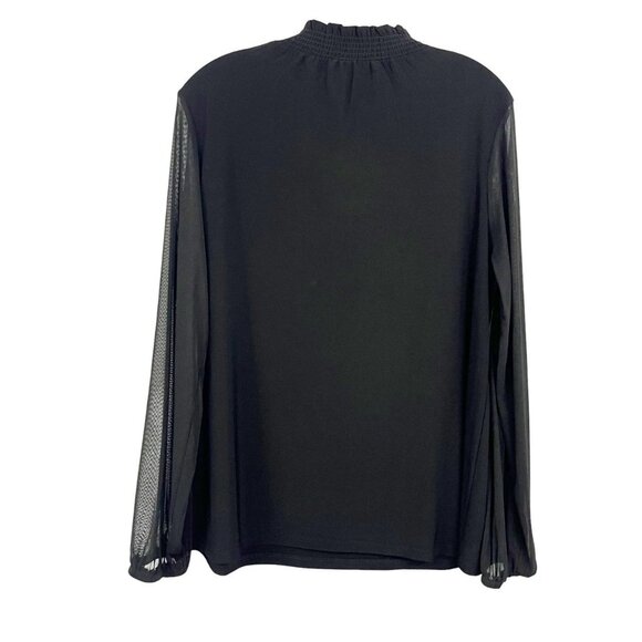 NEW Anne Klein Black High Neck Blouse Mesh Sleeves Business - Size Large - Picture 2 of 8